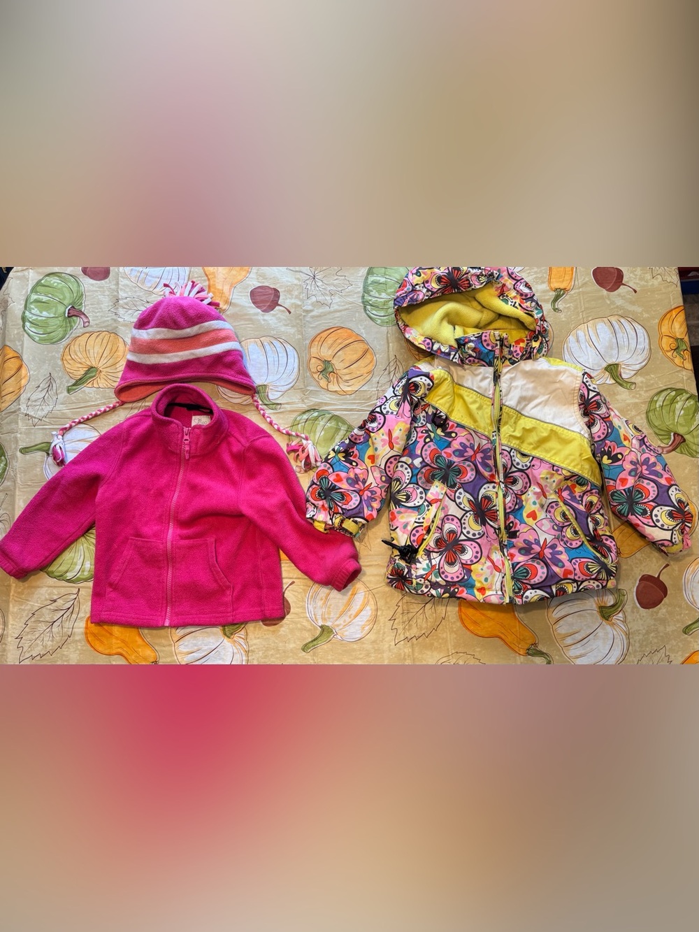 Children’s Place Kids Pink Fleece Jacket & Multi-Color Floral Puffer Coat Sz 4T